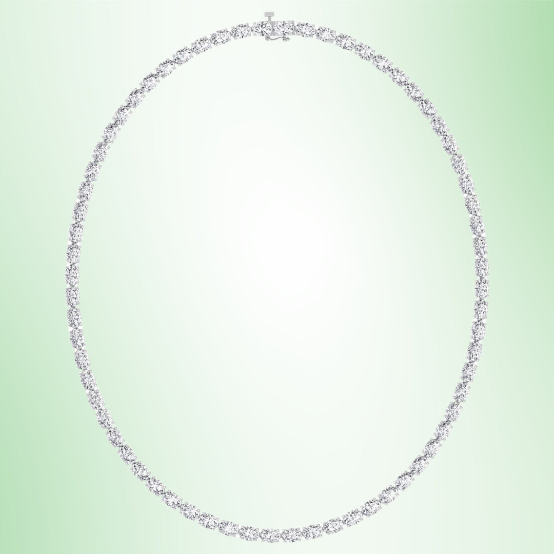 East to West Oval Cut Lab Diamond Tennis Necklace 14K Solid Gold