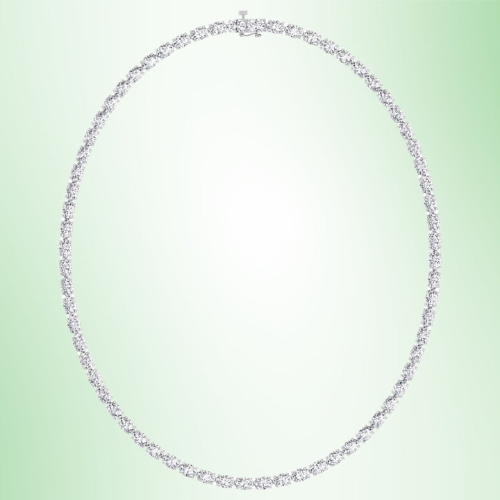 East to West Oval Cut Lab Diamond Tennis Necklace 14K Solid Gold