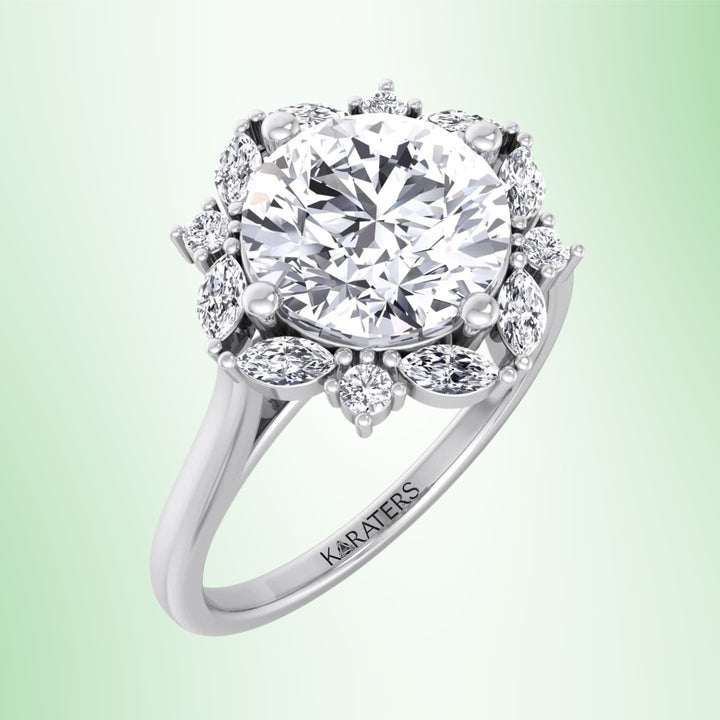 Ede - Round and Marquise Cut Solitaire Cluster Lab Grown Diamond Engagement Ring