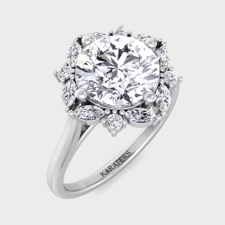 Ede - Round and Marquise Cut Solitaire Cluster Lab Grown Diamond Engagement Ring