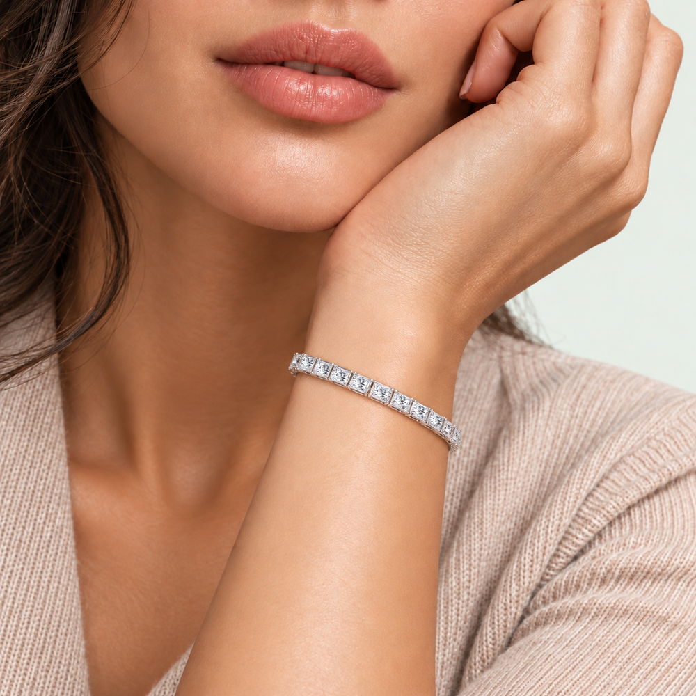 Radiant Cut Lab-Grown Diamond Tennis Bracelet lifestyle white