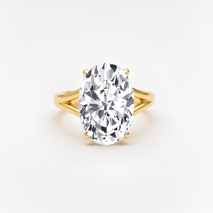 Oval Shape Lab-Grown Diamond Split Shank Engagement Ring yellow gold front view