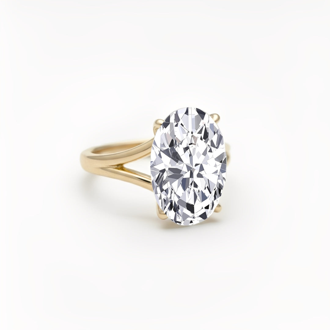 Oval Shape Lab-Grown Diamond Split Shank Engagement Ring yellow gold slight side view
