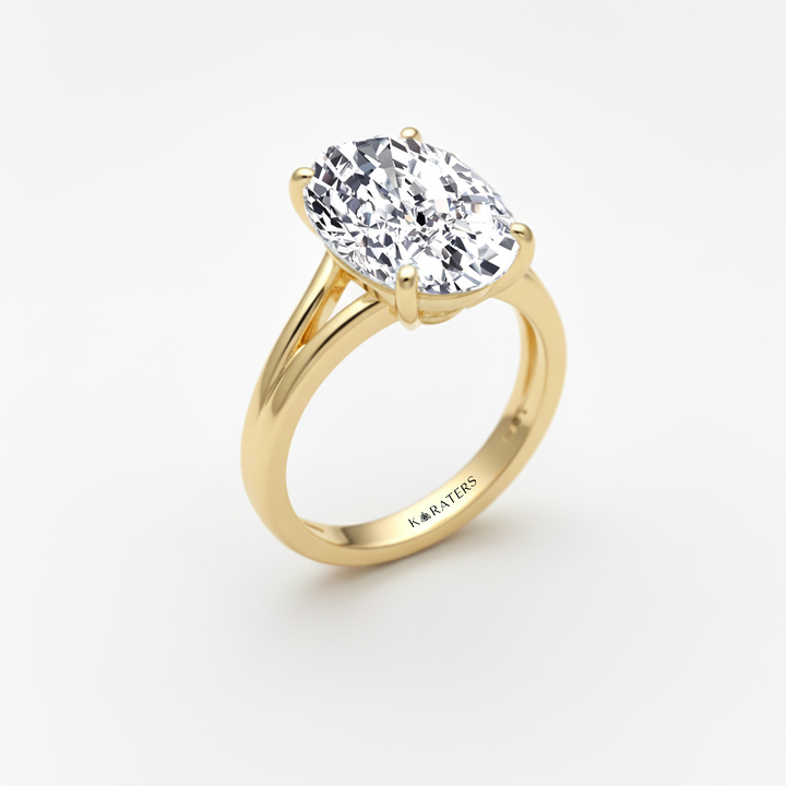Oval Shape Lab-Grown Diamond Split Shank Engagement Ring yellow gold side view