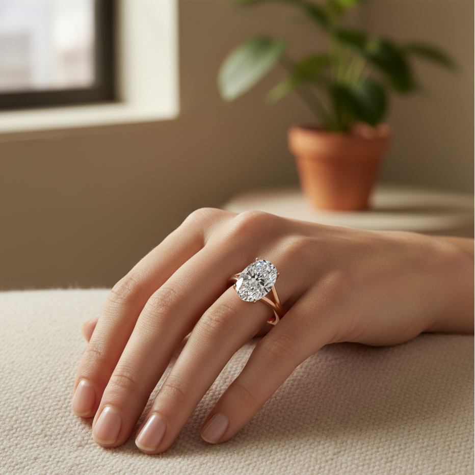 Oval Shape Lab-Grown Diamond Split Shank Engagement Ring