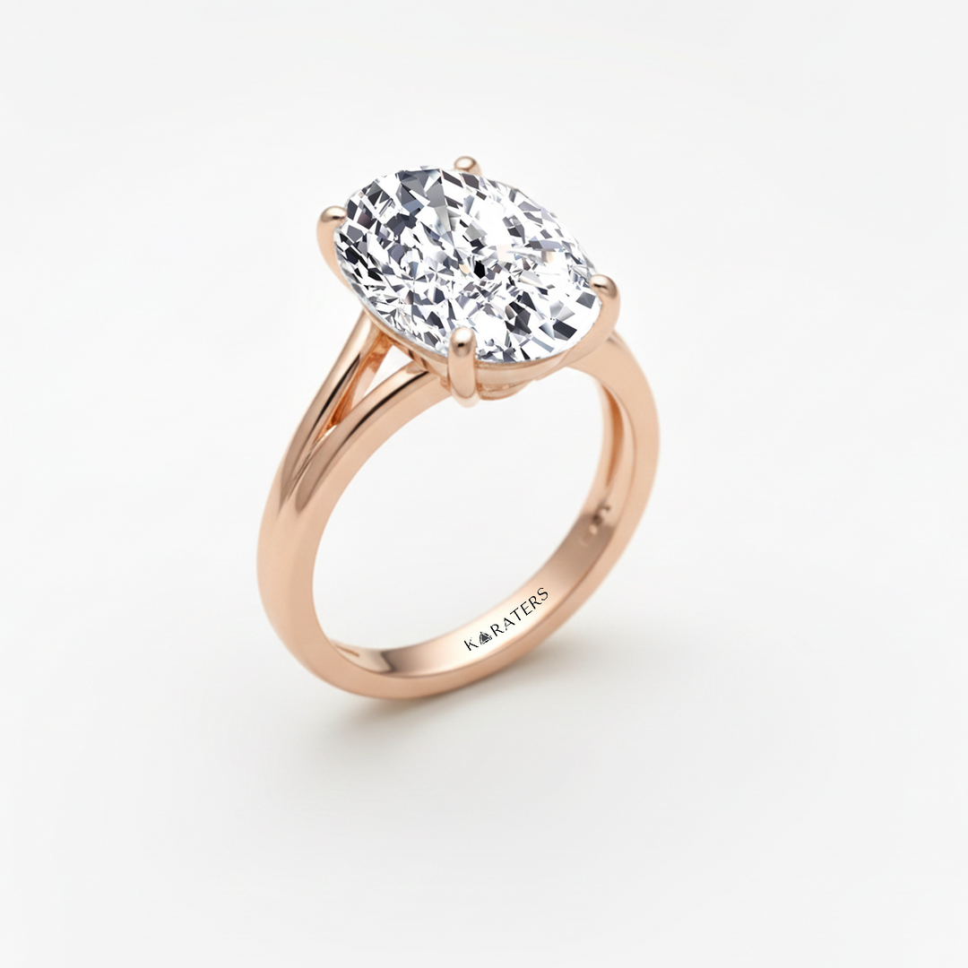 Oval Shape Lab-Grown Diamond Split Shank Engagement Ring rose gold slight side view
