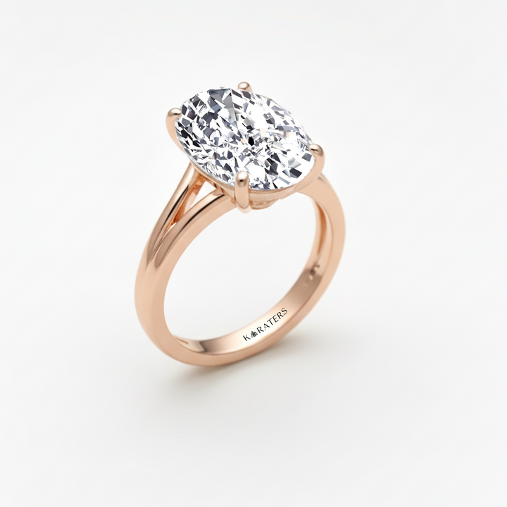Oval Shape Lab-Grown Diamond Split Shank Engagement Ring rose gold slight side view