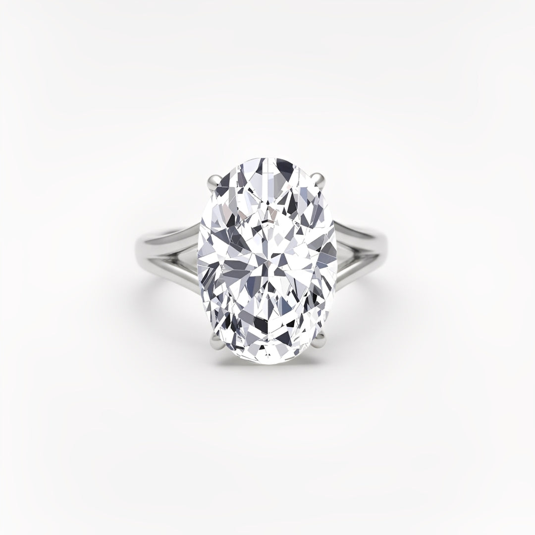 Oval Shape Lab-Grown Diamond Split Shank Engagement Ring white gold front view