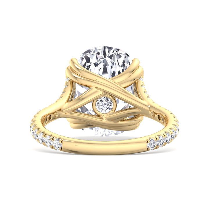 Elongated Cushion Lab Diamond Engagement Ring Double Claw Pave Yellow, Back
