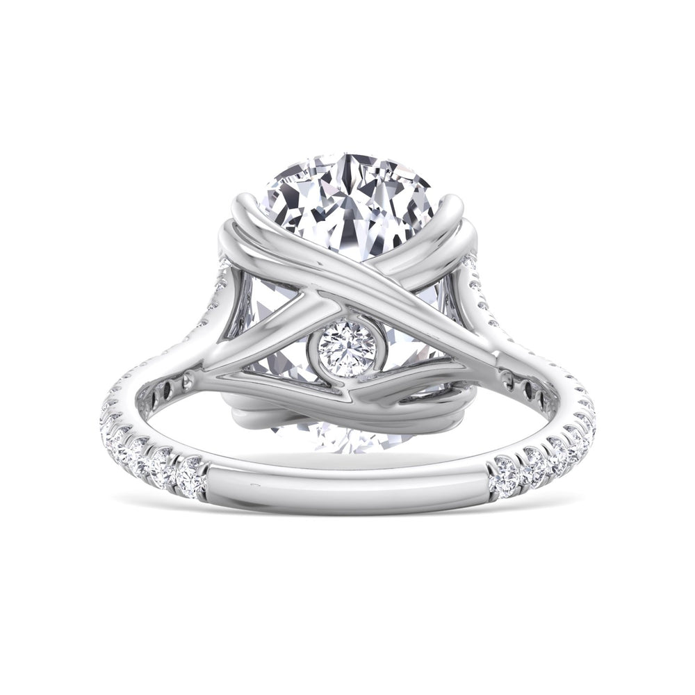 Elongated Cushion Lab Diamond Ring Double Claw Pave White, Back