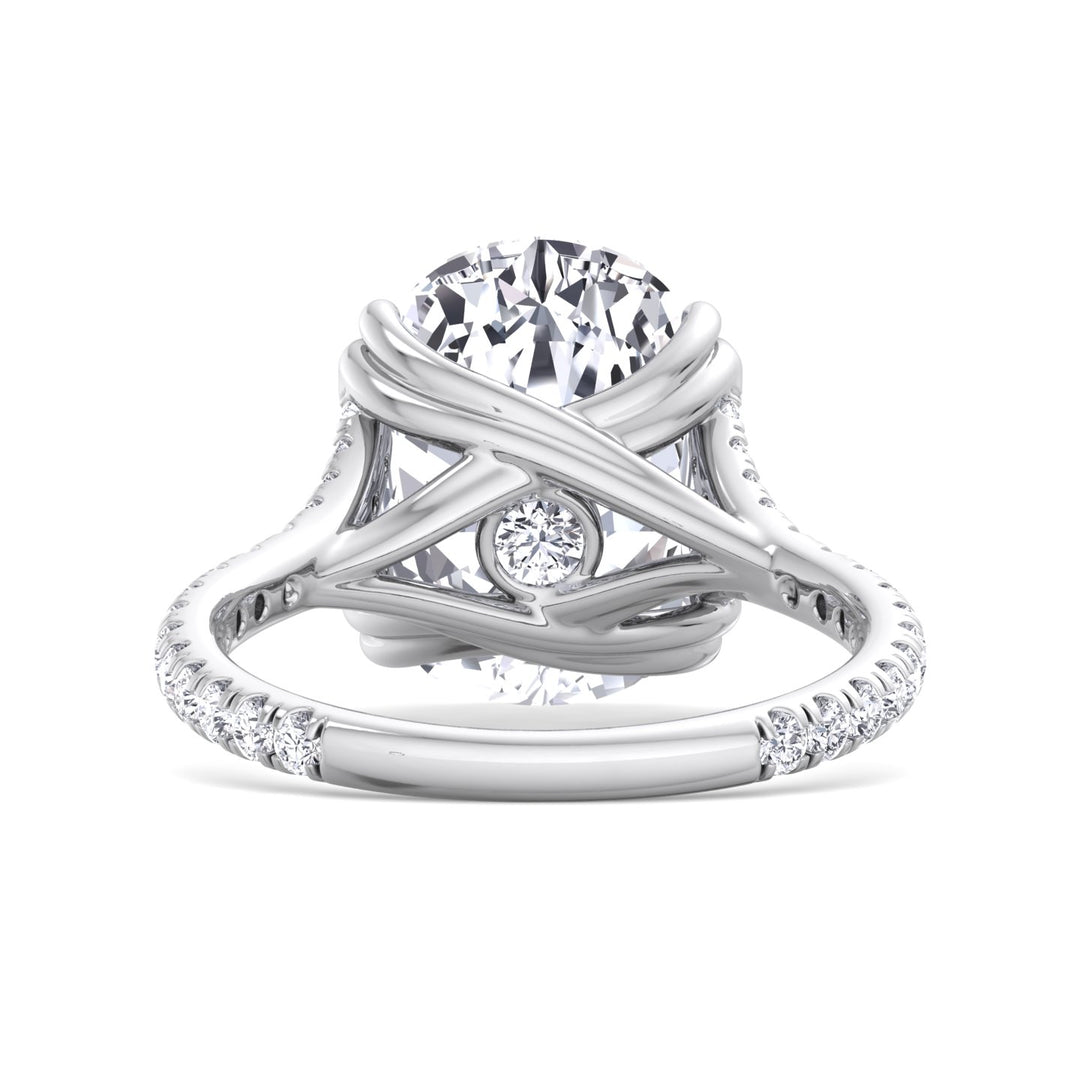 Elongated Cushion Lab Diamond Ring Double Claw Pave White, Back