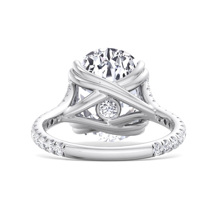 Elongated Cushion Lab Diamond Ring Double Claw Pave White, Back