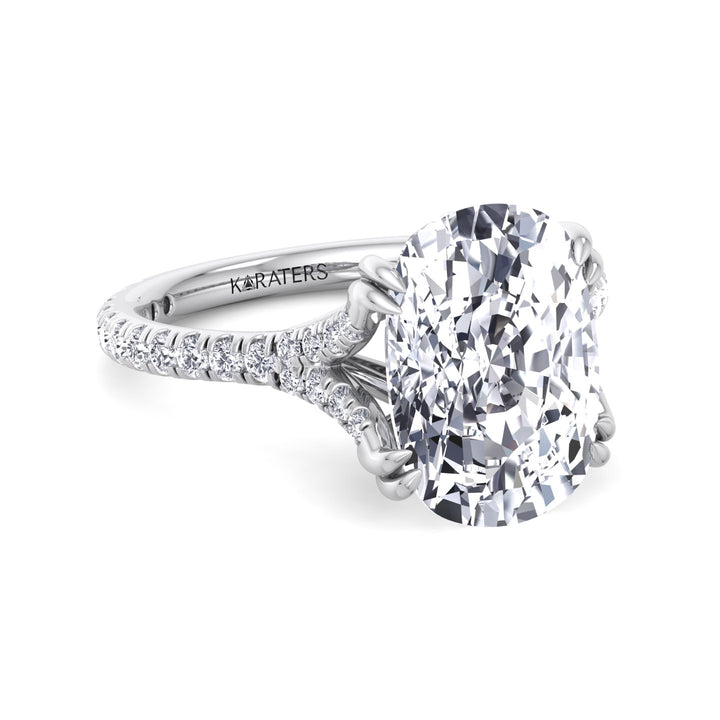 Elongated Cushion Lab Diamond Ring Double Claw White, Front Left