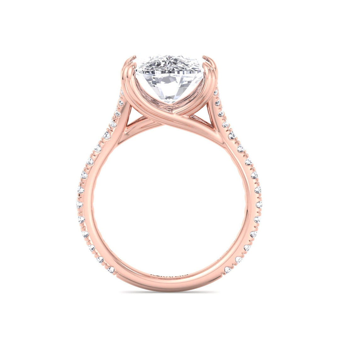 Elongated Cushion Lab Diamond Ring Engagement Double Pave Rose Gold, Profile
