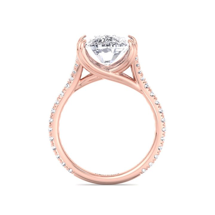 Elongated Cushion Lab Diamond Ring Engagement Double Pave Rose Gold, Profile