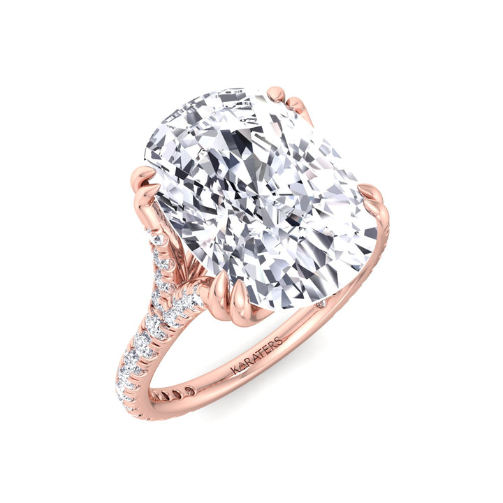 Elongated Cushion Lab Diamond Rose Gold Ring Double Pave, Top Down