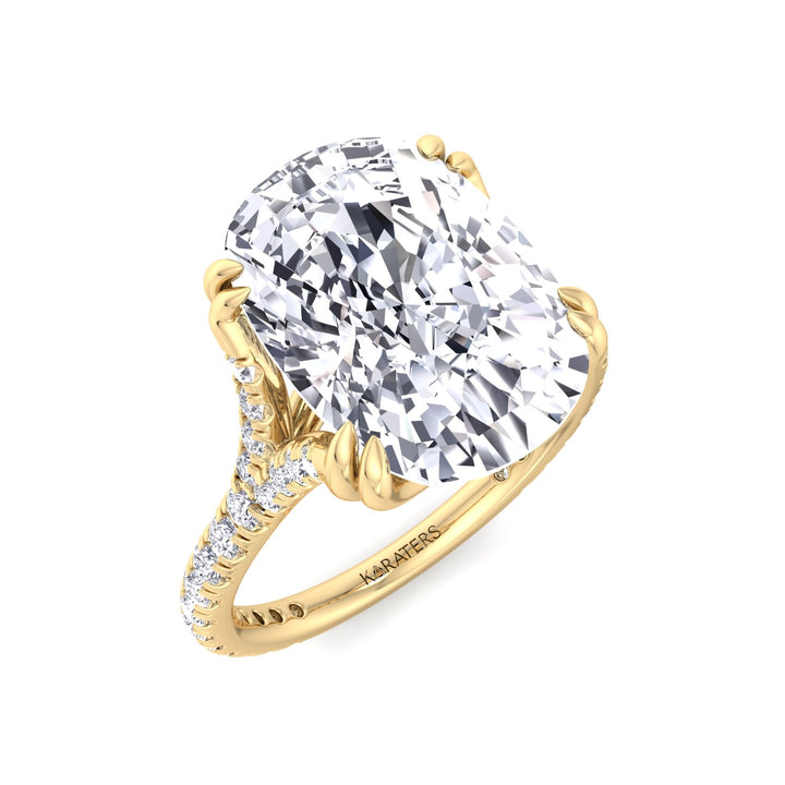 Elongated Cushion Lab Diamond Yellow Ring Double Claw, Top Down 