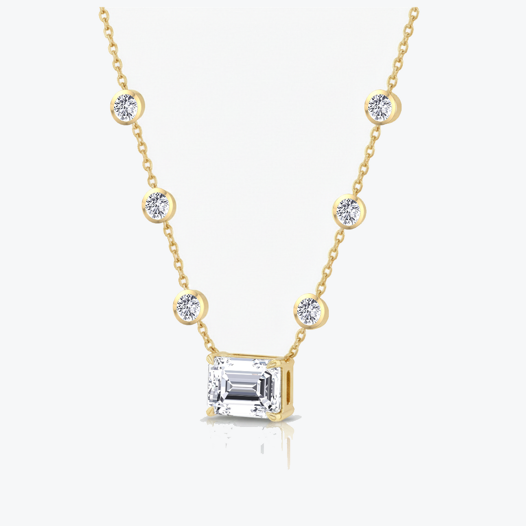 Diamond Station Necklace with Emerald Shape Center Stone
