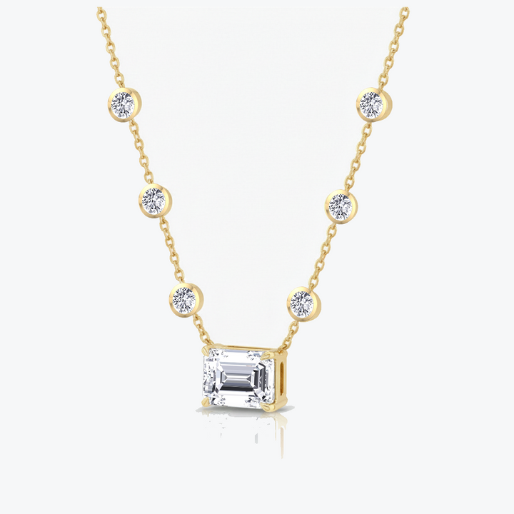 Diamond Station Necklace with Emerald Shape Center Stone