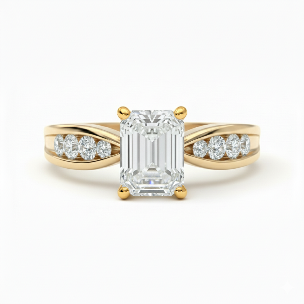 Emerald Cut Lab Grown Diamond Thread Shoulder Engagement Ring