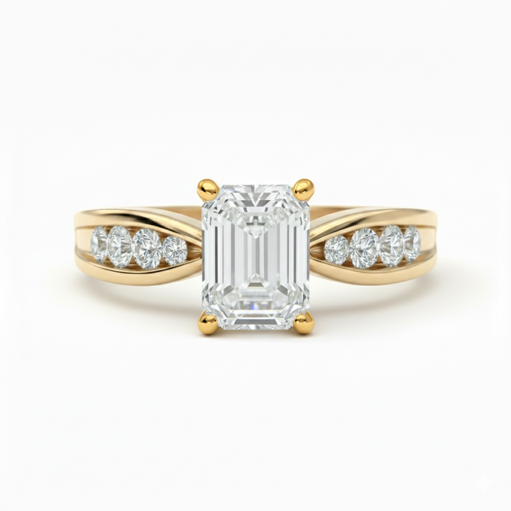 Emerald Cut Lab Grown Diamond Thread Shoulder Engagement Ring