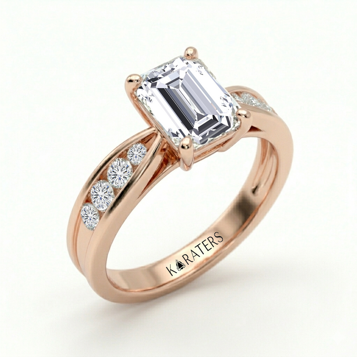 Emerald Cut Lab Grown Diamond Thread Shoulder Engagement Ring