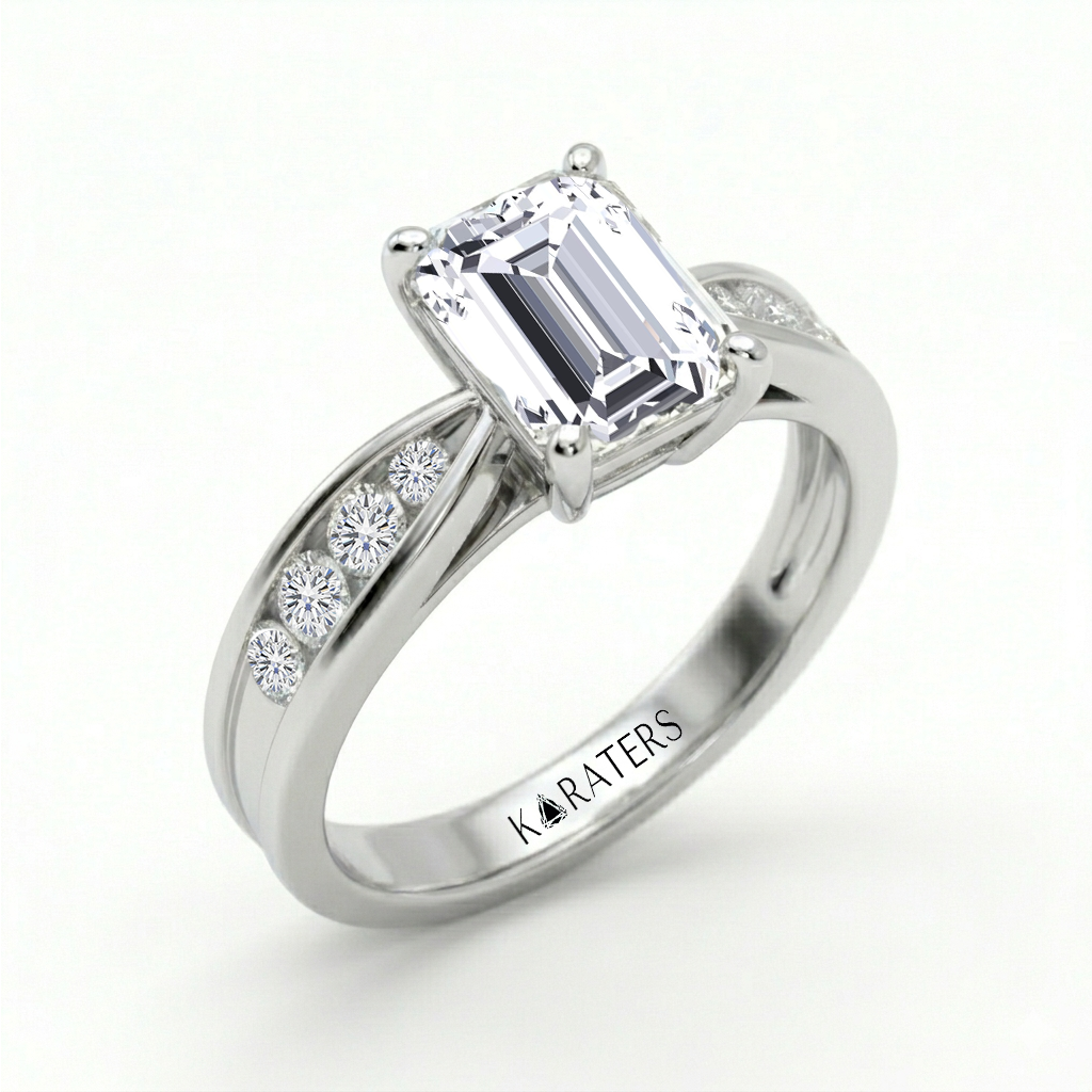 Emerald Cut Lab Grown Diamond Thread Shoulder Engagement Ring