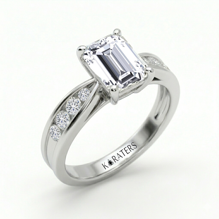 Emerald Cut Lab Grown Diamond Thread Shoulder Engagement Ring