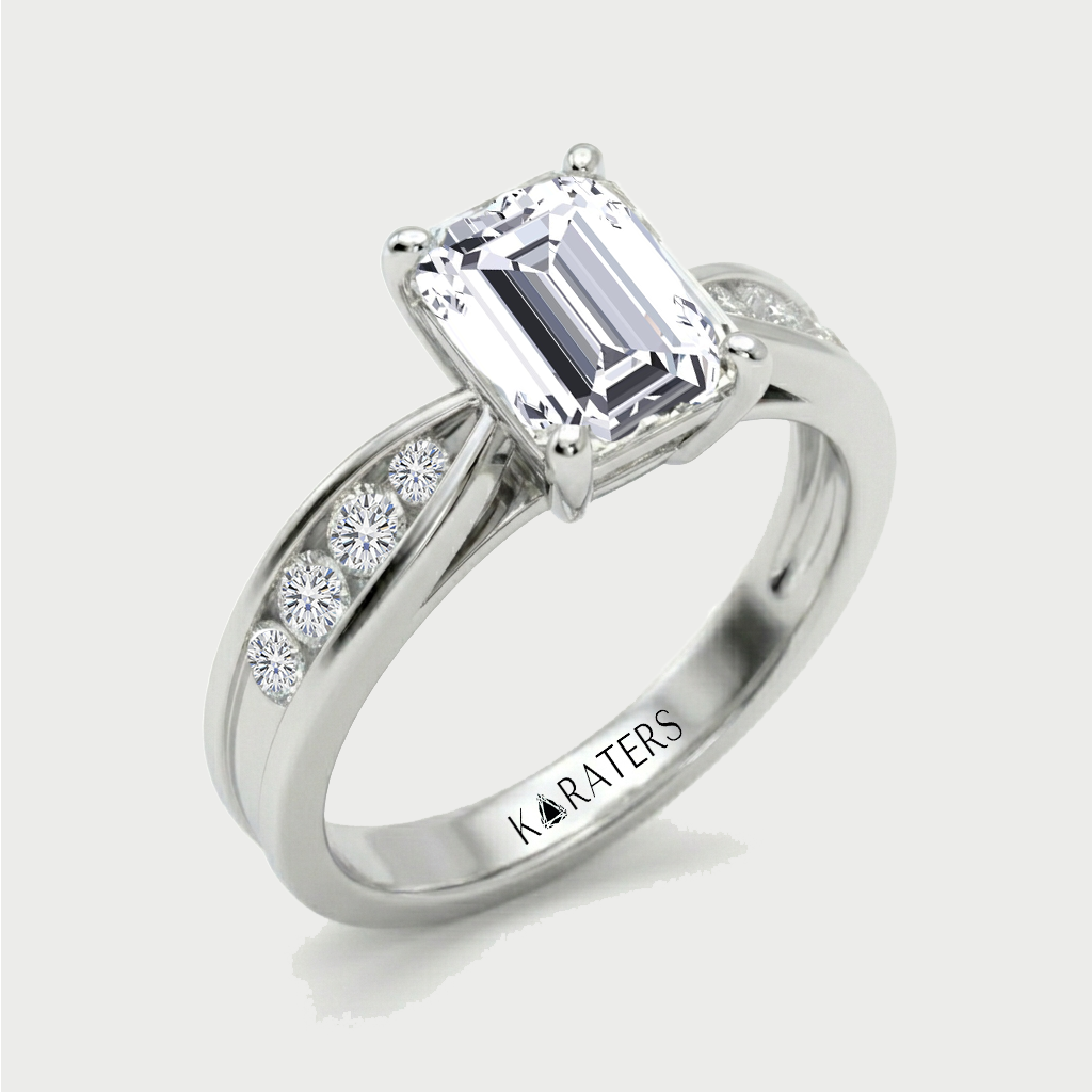 Emerald Cut Lab Grown Diamond Thread Shoulder Engagement Ring