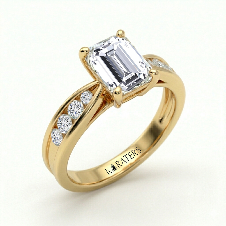 Emerald Cut Lab Grown Diamond Thread Shoulder Engagement Ring