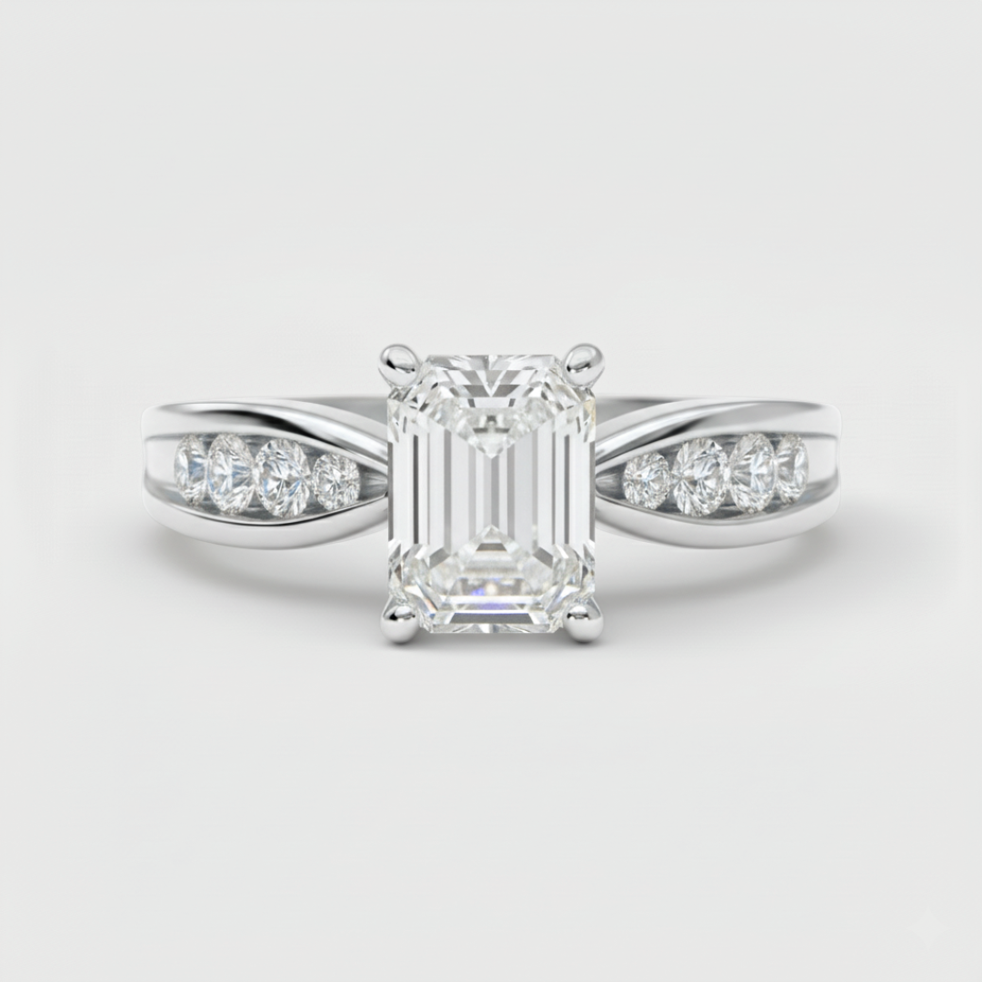 Emerald Cut Lab Grown Diamond Thread Shoulder Engagement Ring