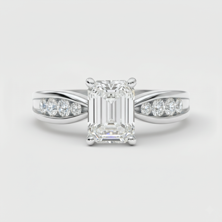 Emerald Cut Lab Grown Diamond Thread Shoulder Engagement Ring