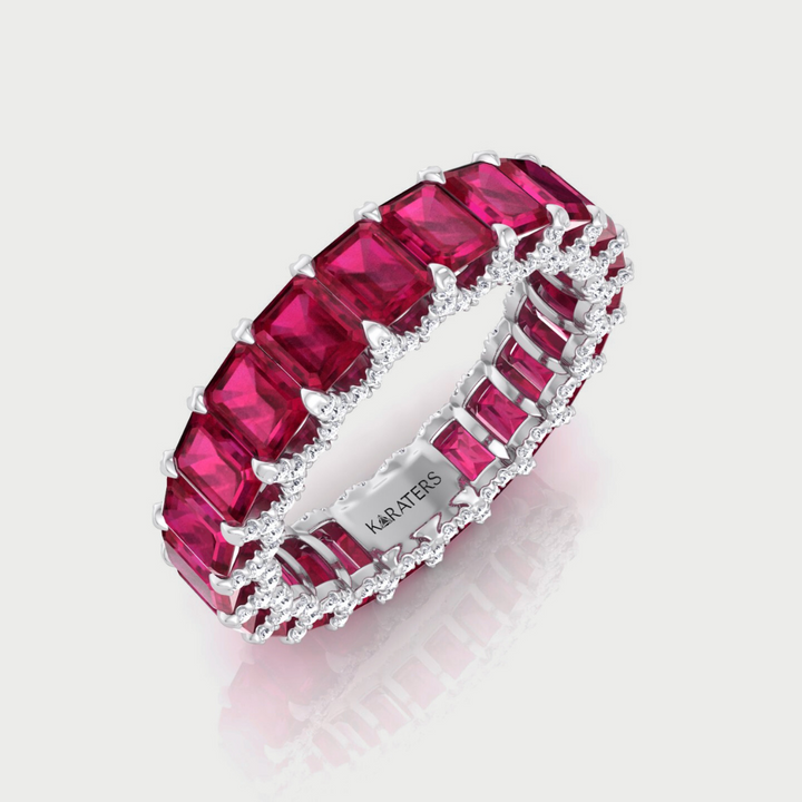 Emerald Cut Lab Grown Ruby Eternity Band