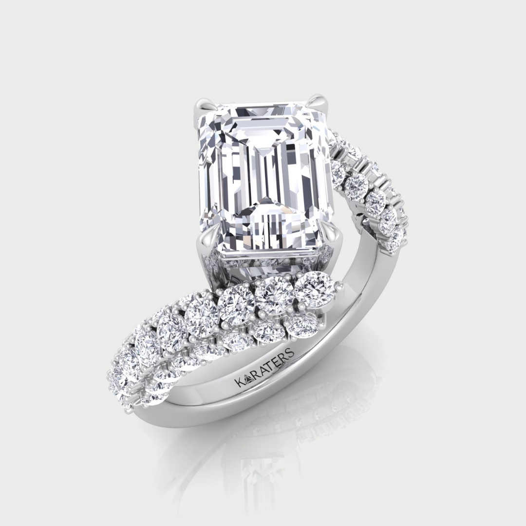 Emerald-Cut Lab-Grown Diamond Twist Engagement Ring with Pavé Sidestones - Platinum - 14K- 18K