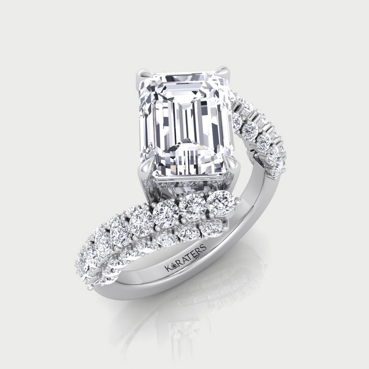 Emerald-Cut Lab-Grown Diamond Twist Engagement Ring with Pavé Sidestones - Platinum - 14K- 18K