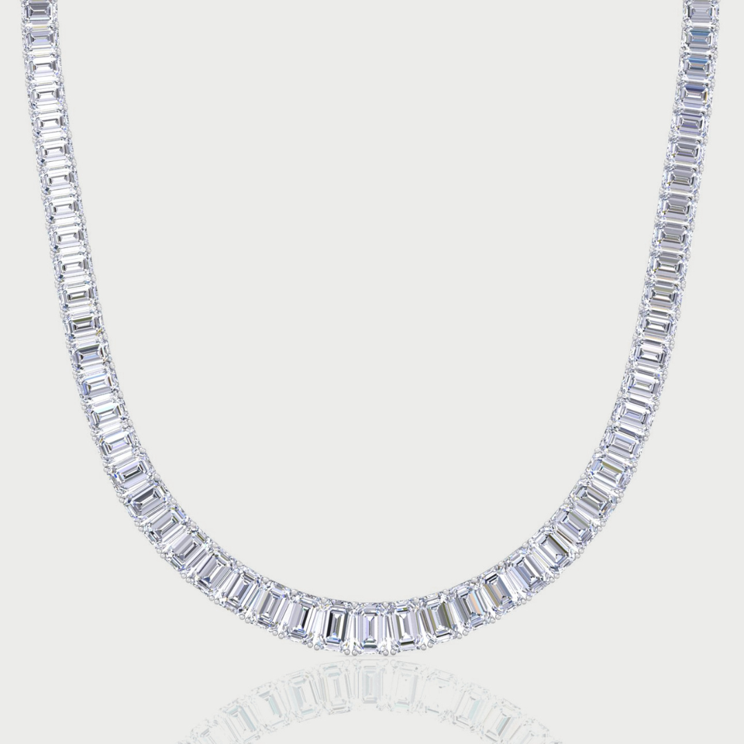 Emerald Shape Graduated Lab Grown Diamond Tennis Necklace
