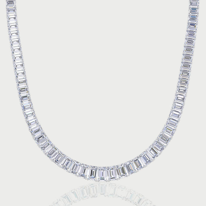 Emerald Shape Graduated Lab Grown Diamond Tennis Necklace