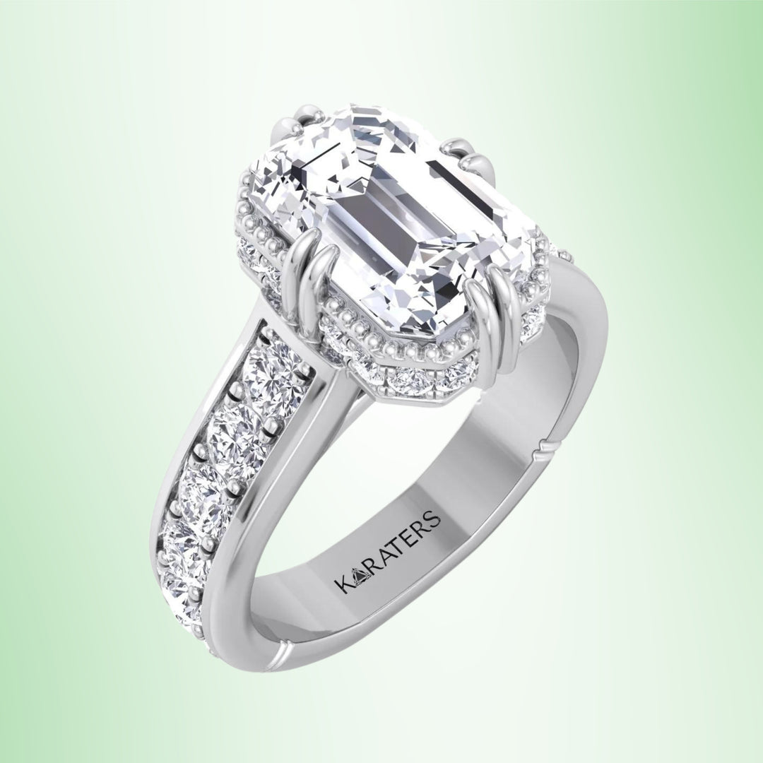 Emerald Cut Halo Lab Grown Diamond Engagement Ring