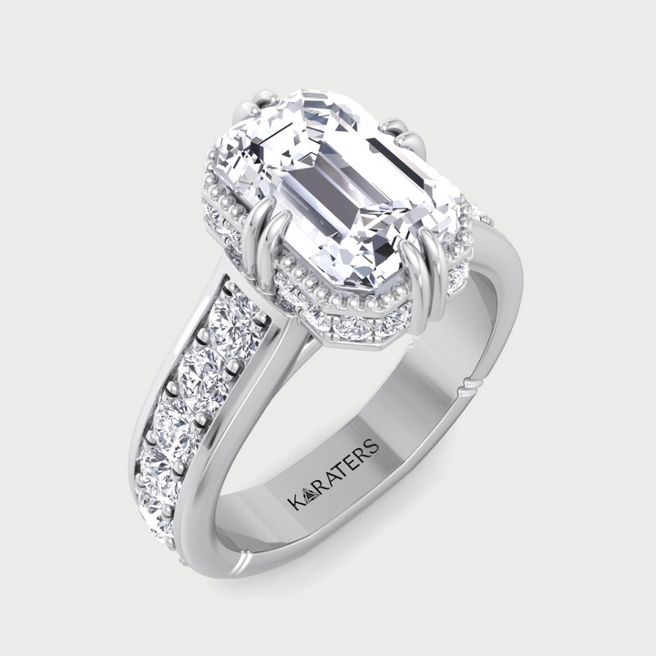 Emerald Cut Halo Lab Grown Diamond Engagement Ring