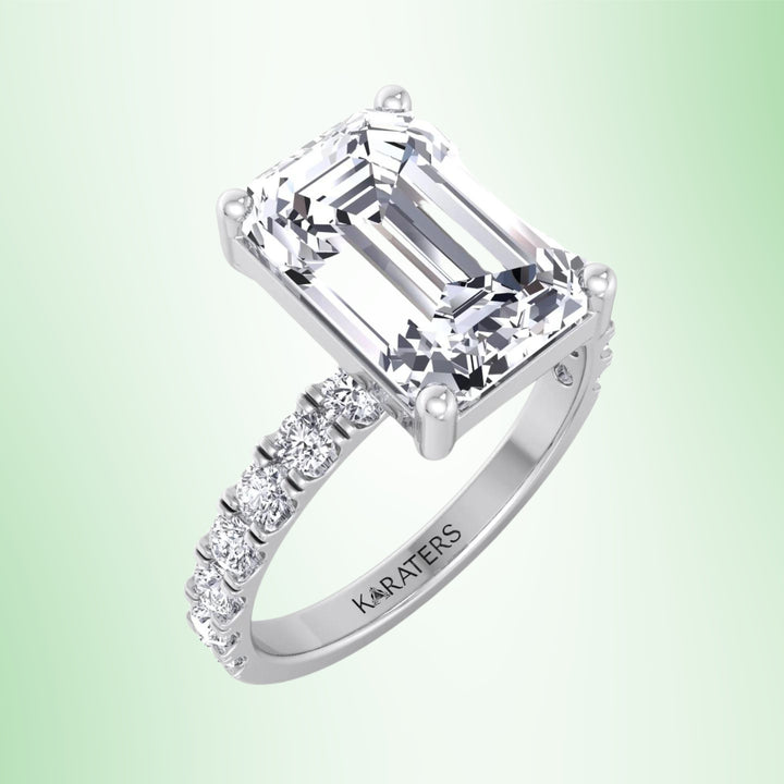  Emerald Cut Lab Grown Diamond Engagement Ring With Sidestones