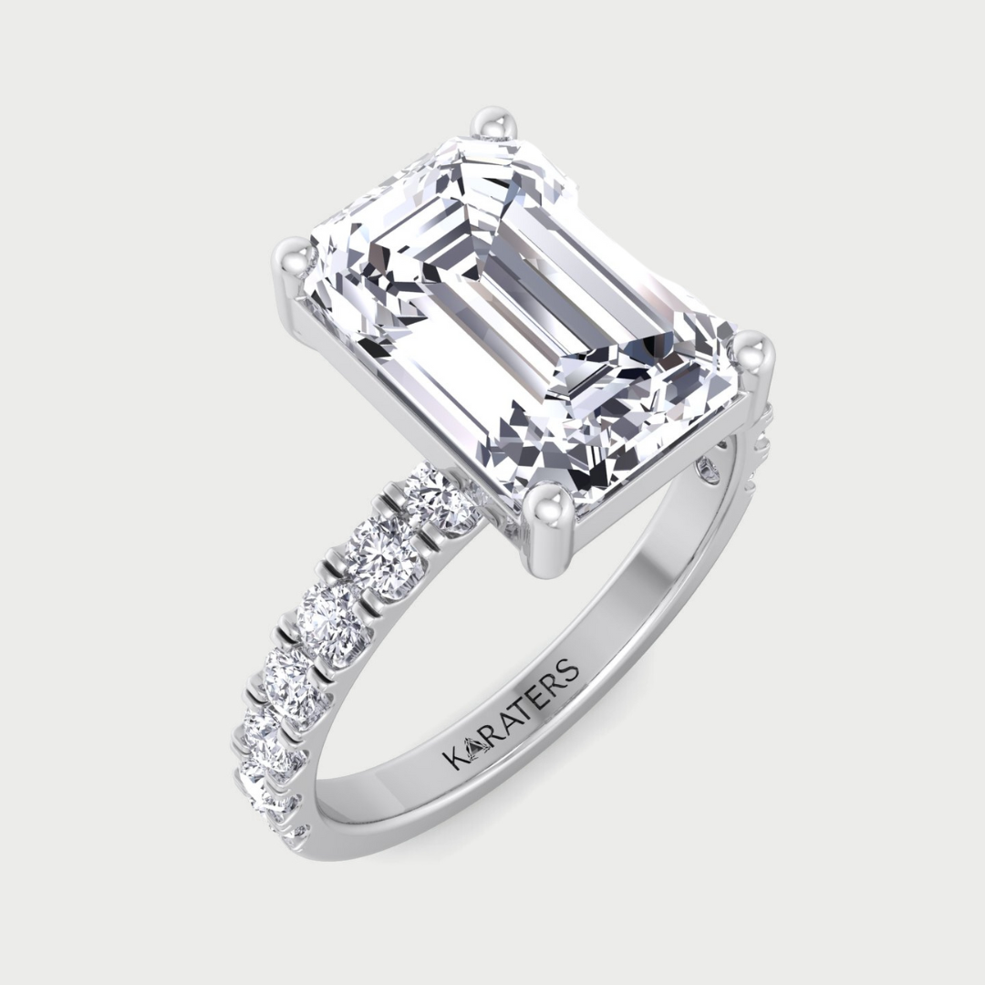  Emerald Cut Lab Grown Diamond Engagement Ring With Sidestones