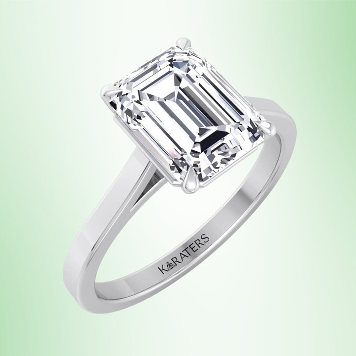 Emerald Cut Solitaire Lab Grown Diamond Engagement Ring Cathedral Style