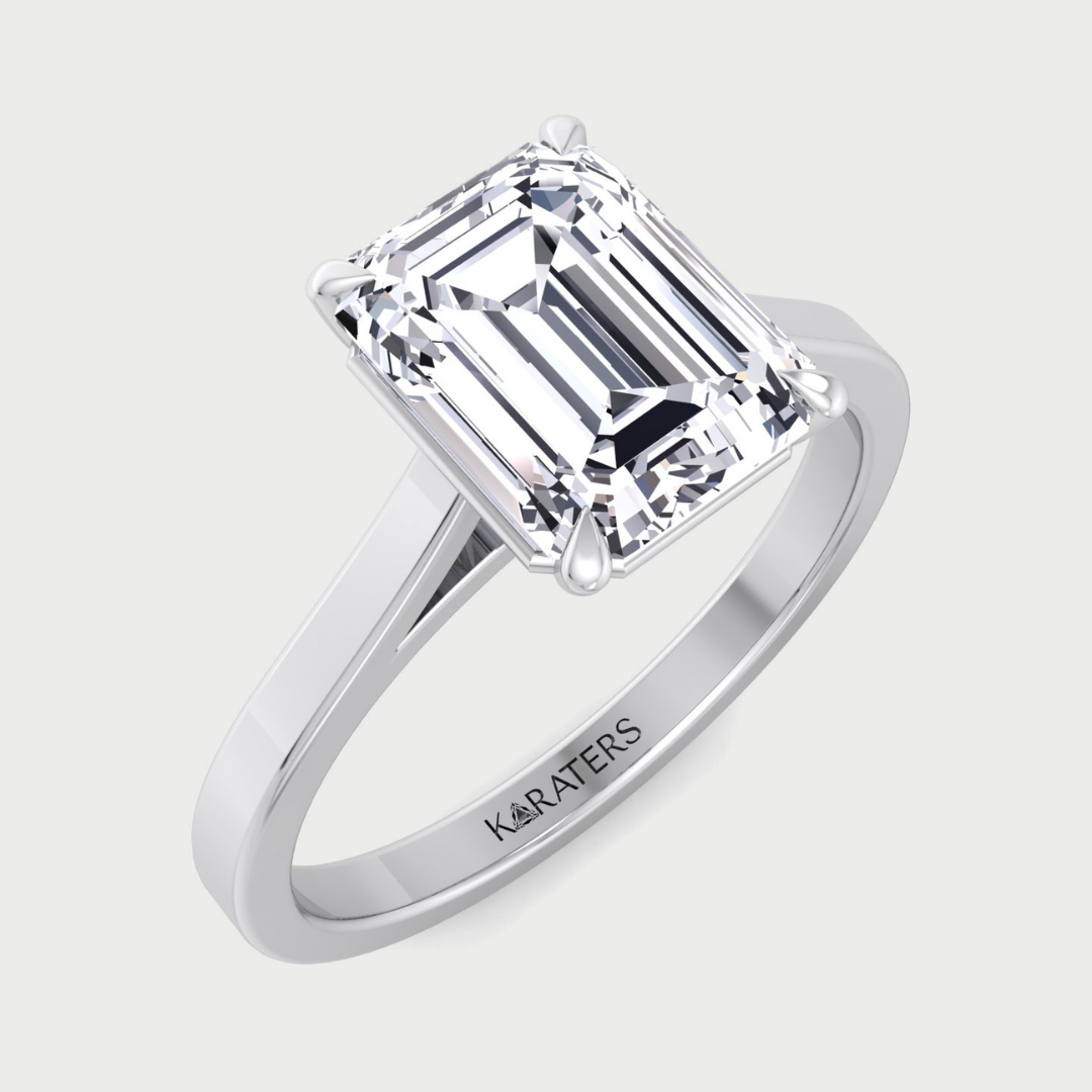 Emerald Cut Solitaire Lab Grown Diamond Engagement Ring Cathedral Style