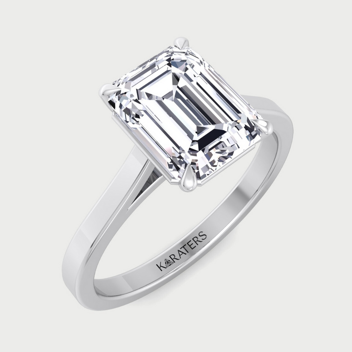 Emerald Cut Solitaire Lab Grown Diamond Engagement Ring Cathedral Style