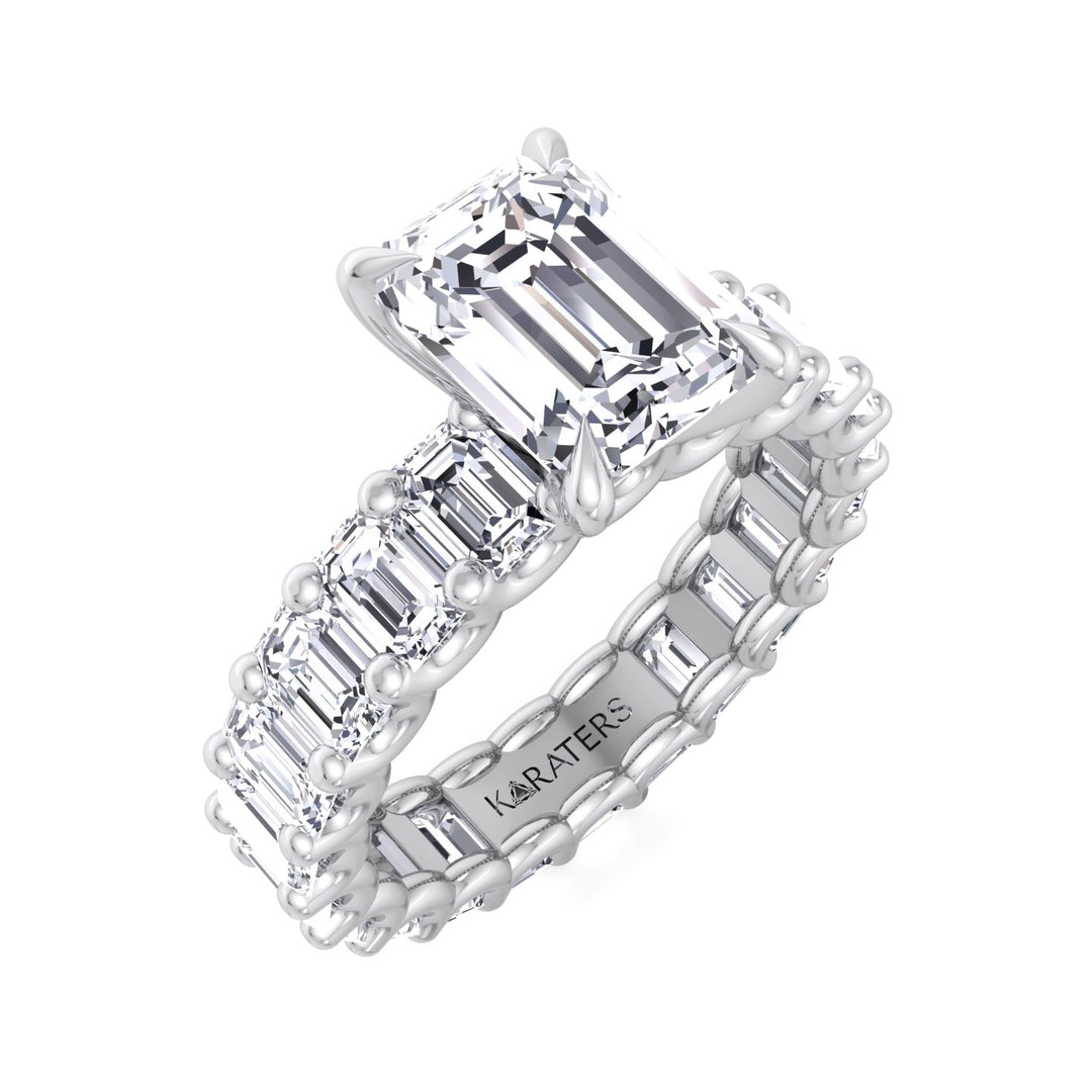 Emerald Lab Diamond Eternity Ring U-Prong Setting White