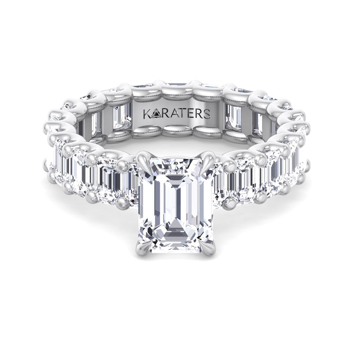 Emerald Lab Diamond Eternity Ring U-Prong Setting White Gold