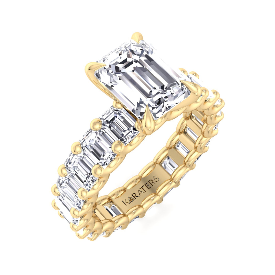 Emerald Lab Diamond Eternity Ring U-Prong Setting Yellow 