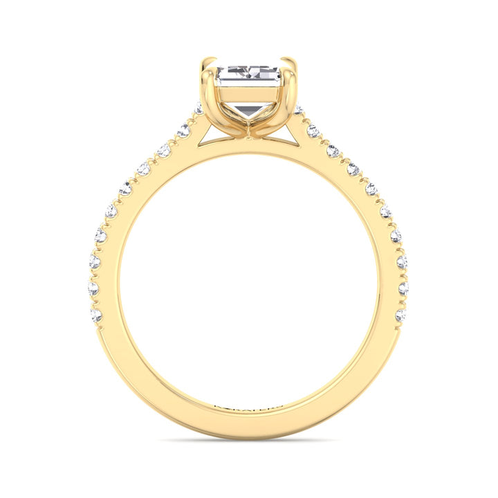 Emerald Lab Diamond Ring Cathedral Pave Yellow Band 