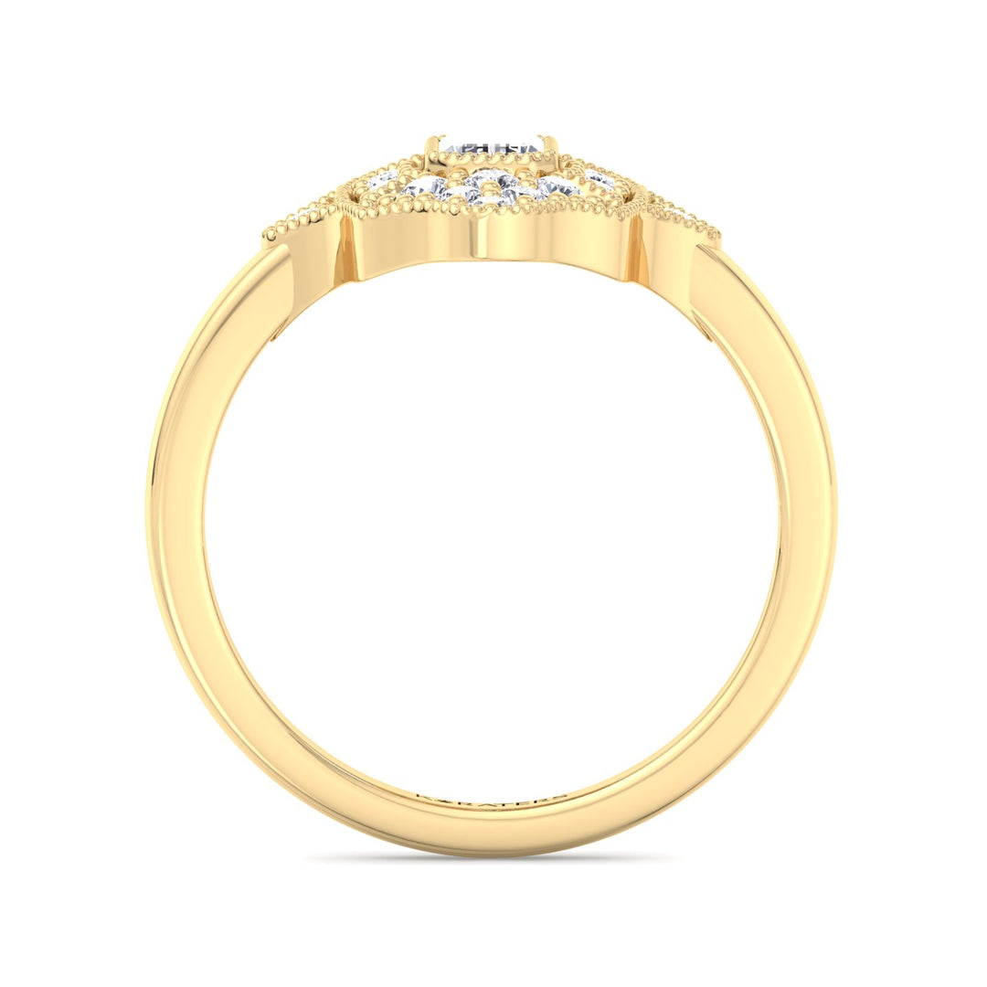 Emerald Lab Diamond Ring Round Side Stones Yellow Gold