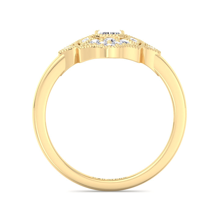 Emerald Lab Diamond Ring Round Side Stones Yellow Gold